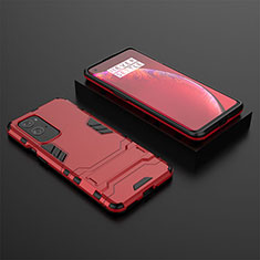 Funda Bumper Silicona y Plastico Mate Carcasa con Soporte para OnePlus 9 Pro 5G Rojo