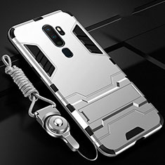 Funda Bumper Silicona y Plastico Mate Carcasa con Soporte para Oppo A11 Plata