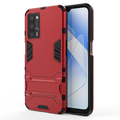 Funda Bumper Silicona y Plastico Mate Carcasa con Soporte para Oppo A53s 5G Rojo