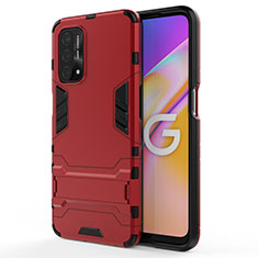 Funda Bumper Silicona y Plastico Mate Carcasa con Soporte para Oppo A74 5G Rojo