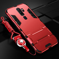 Funda Bumper Silicona y Plastico Mate Carcasa con Soporte para Oppo A9 (2020) Rojo