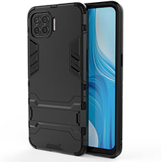 Funda Bumper Silicona y Plastico Mate Carcasa con Soporte para Oppo A93 Negro