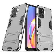 Funda Bumper Silicona y Plastico Mate Carcasa con Soporte para Oppo A94 4G Gris