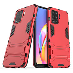 Funda Bumper Silicona y Plastico Mate Carcasa con Soporte para Oppo A94 4G Rojo