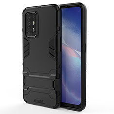 Funda Bumper Silicona y Plastico Mate Carcasa con Soporte para Oppo A94 5G Negro