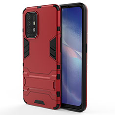 Funda Bumper Silicona y Plastico Mate Carcasa con Soporte para Oppo F19 Pro+ Plus 5G Rojo