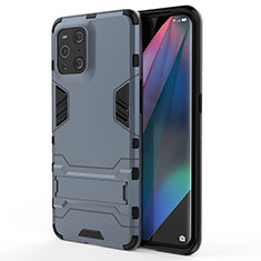 Funda Bumper Silicona y Plastico Mate Carcasa con Soporte para Oppo Find X3 5G Azul