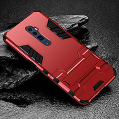 Funda Bumper Silicona y Plastico Mate Carcasa con Soporte para Oppo Reno 10X Zoom Rojo