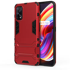 Funda Bumper Silicona y Plastico Mate Carcasa con Soporte para Realme 7 Pro Rojo