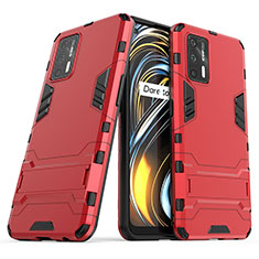 Funda Bumper Silicona y Plastico Mate Carcasa con Soporte para Realme Q3 Pro 5G Rojo