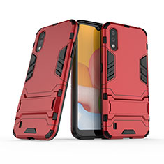 Funda Bumper Silicona y Plastico Mate Carcasa con Soporte para Samsung Galaxy A01 SM-A015 Rojo