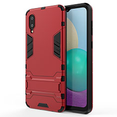 Funda Bumper Silicona y Plastico Mate Carcasa con Soporte para Samsung Galaxy A02 Rojo