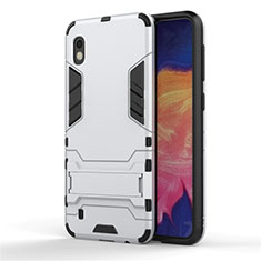 Funda Bumper Silicona y Plastico Mate Carcasa con Soporte para Samsung Galaxy A10 Plata