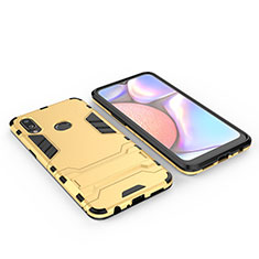 Funda Bumper Silicona y Plastico Mate Carcasa con Soporte para Samsung Galaxy A10s Oro