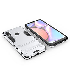 Funda Bumper Silicona y Plastico Mate Carcasa con Soporte para Samsung Galaxy A10s Plata