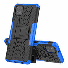 Funda Bumper Silicona y Plastico Mate Carcasa con Soporte para Samsung Galaxy A12 5G Azul