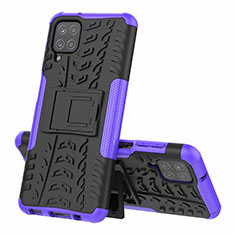 Funda Bumper Silicona y Plastico Mate Carcasa con Soporte para Samsung Galaxy A12 5G Morado