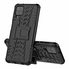 Funda Bumper Silicona y Plastico Mate Carcasa con Soporte para Samsung Galaxy A12 Negro