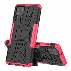 Funda Bumper Silicona y Plastico Mate Carcasa con Soporte para Samsung Galaxy A12 Rosa