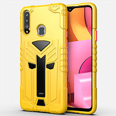 Funda Bumper Silicona y Plastico Mate Carcasa con Soporte para Samsung Galaxy A20s Amarillo