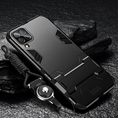 Funda Bumper Silicona y Plastico Mate Carcasa con Soporte para Samsung Galaxy A22 4G Negro