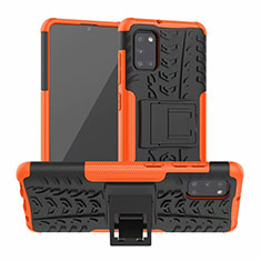 Funda Bumper Silicona y Plastico Mate Carcasa con Soporte para Samsung Galaxy A31 Naranja