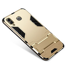 Funda Bumper Silicona y Plastico Mate Carcasa con Soporte para Samsung Galaxy A8 Star Oro