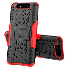 Funda Bumper Silicona y Plastico Mate Carcasa con Soporte para Samsung Galaxy A80 Rojo