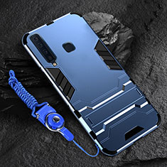 Funda Bumper Silicona y Plastico Mate Carcasa con Soporte para Samsung Galaxy A9 (2018) A920 Azul
