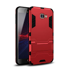 Funda Bumper Silicona y Plastico Mate Carcasa con Soporte para Samsung Galaxy A9 Pro (2016) SM-A9100 Rojo