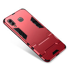 Funda Bumper Silicona y Plastico Mate Carcasa con Soporte para Samsung Galaxy A9 Star SM-G8850 Rojo