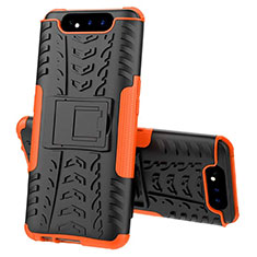 Funda Bumper Silicona y Plastico Mate Carcasa con Soporte para Samsung Galaxy A90 4G Naranja