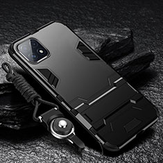 Funda Bumper Silicona y Plastico Mate Carcasa con Soporte para Samsung Galaxy F42 5G Negro