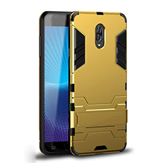 Funda Bumper Silicona y Plastico Mate Carcasa con Soporte para Samsung Galaxy J7 Plus Oro