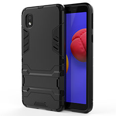 Funda Bumper Silicona y Plastico Mate Carcasa con Soporte para Samsung Galaxy M01 Core Negro