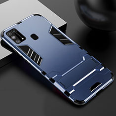 Funda Bumper Silicona y Plastico Mate Carcasa con Soporte para Samsung Galaxy M21s Azul