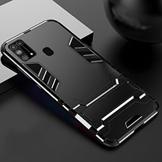 Funda Bumper Silicona y Plastico Mate Carcasa con Soporte para Samsung Galaxy M21s Negro