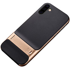 Funda Bumper Silicona y Plastico Mate Carcasa con Soporte para Samsung Galaxy Note 10 5G Oro