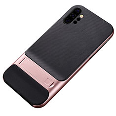 Funda Bumper Silicona y Plastico Mate Carcasa con Soporte para Samsung Galaxy Note 10 Plus 5G Oro Rosa