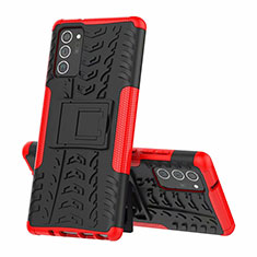 Funda Bumper Silicona y Plastico Mate Carcasa con Soporte para Samsung Galaxy Note 20 5G Rojo