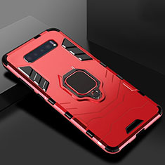 Funda Bumper Silicona y Plastico Mate Carcasa con Soporte para Samsung Galaxy S10 Plus Rojo