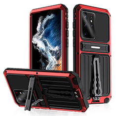 Funda Bumper Silicona y Plastico Mate Carcasa con Soporte para Samsung Galaxy S23 Ultra 5G Rojo