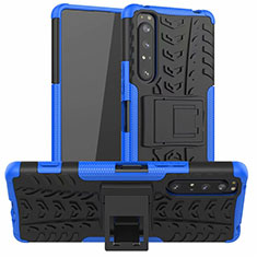 Funda Bumper Silicona y Plastico Mate Carcasa con Soporte para Sony Xperia 1 II Azul