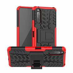 Funda Bumper Silicona y Plastico Mate Carcasa con Soporte para Sony Xperia 10 II Rojo