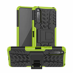 Funda Bumper Silicona y Plastico Mate Carcasa con Soporte para Sony Xperia 10 II Verde