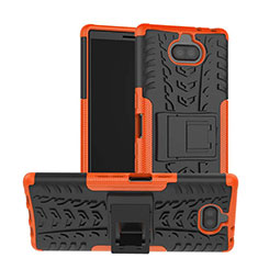 Funda Bumper Silicona y Plastico Mate Carcasa con Soporte para Sony Xperia XA3 Naranja