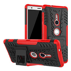 Funda Bumper Silicona y Plastico Mate Carcasa con Soporte para Sony Xperia XZ2 Rojo