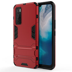 Funda Bumper Silicona y Plastico Mate Carcasa con Soporte para Vivo V20 SE Rojo