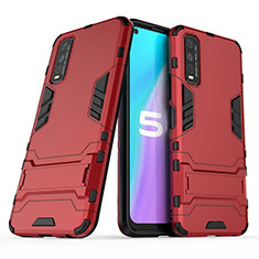 Funda Bumper Silicona y Plastico Mate Carcasa con Soporte para Vivo Y70S 5G Rojo