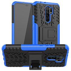 Funda Bumper Silicona y Plastico Mate Carcasa con Soporte para Xiaomi Redmi 9 Prime India Azul